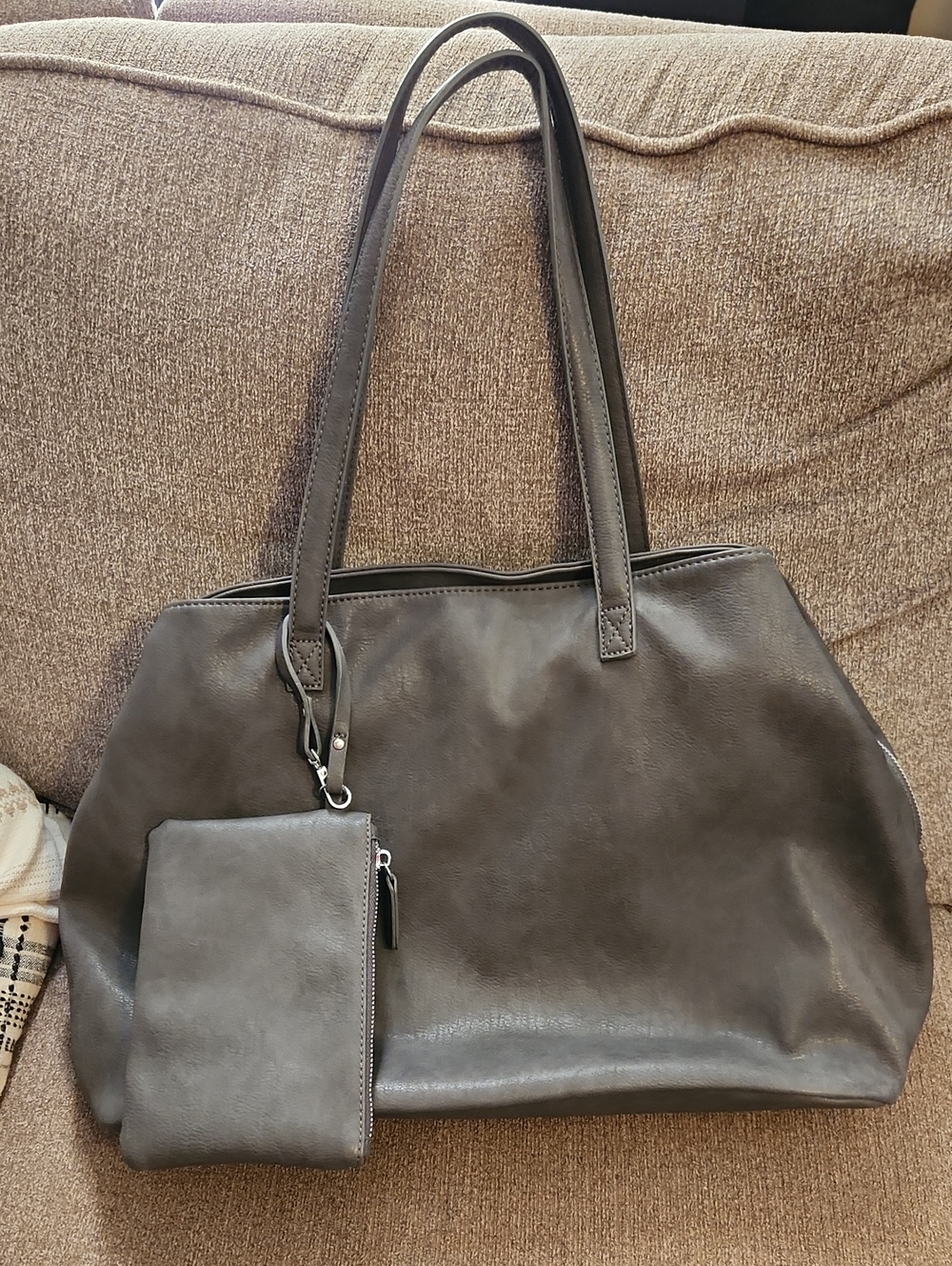 Antik Kraft Gray Faux-Leather Tote with Removable Pouch